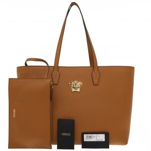 Versace Medusa Tote With Pouch Shoulder Bag Brown Leather New